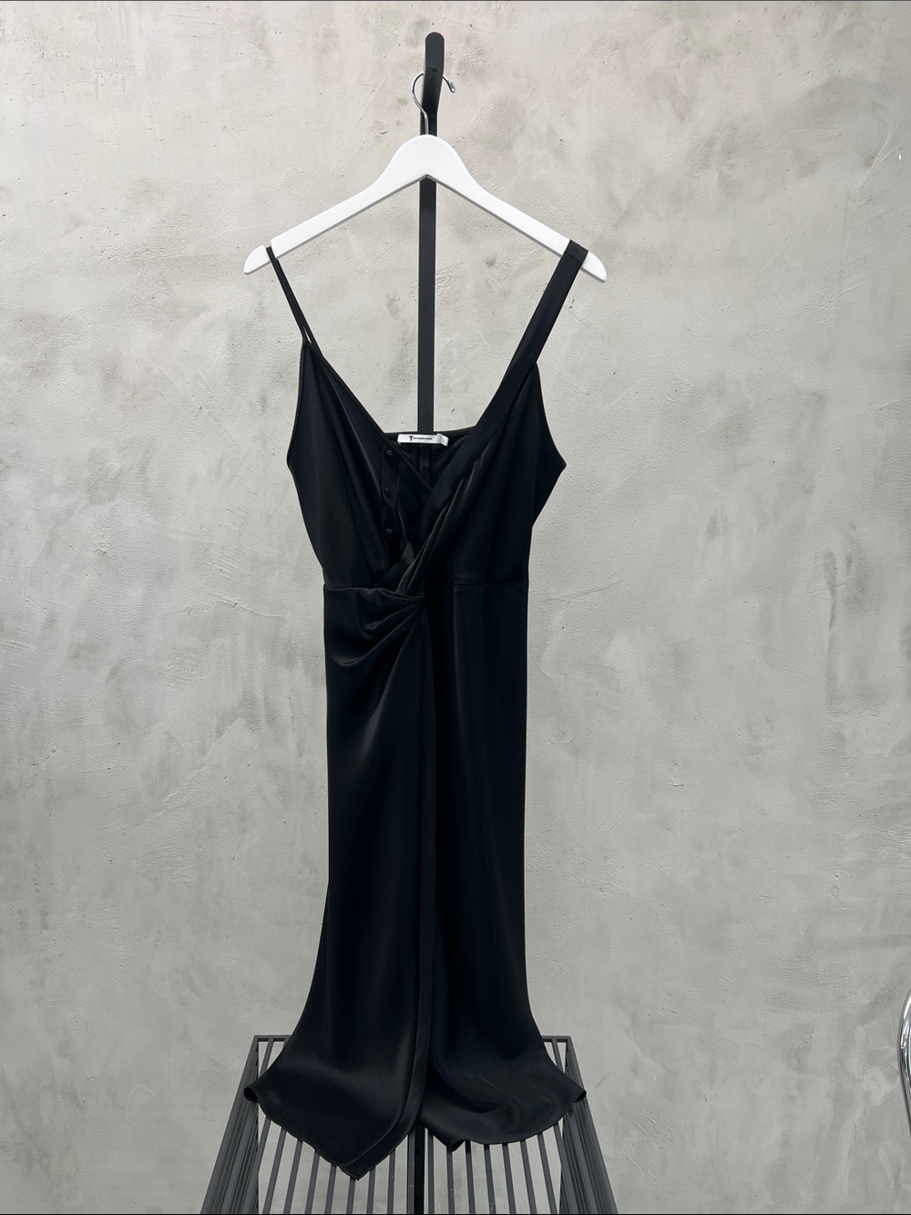 Elegant Black Twist-Front Slip Dress